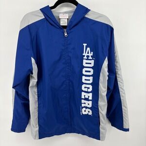 Los Angeles Dodgers Hooded Windbreaker Jacket Blue Grey Youth XXL 18